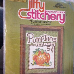 Vintage 1980 Jiffy Stitchery Cross Stitch Kit Pumpkin Seeds, 4" x 5" NIP